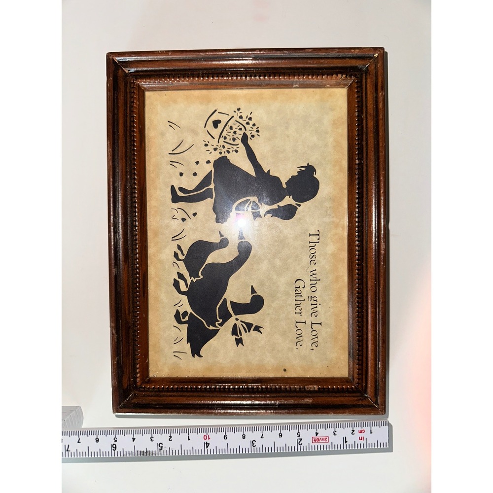 Vintage Figi Graphics Country Cuts Silhouette Art Girl Geese Wood Frame Quote - Picture 2 of 5